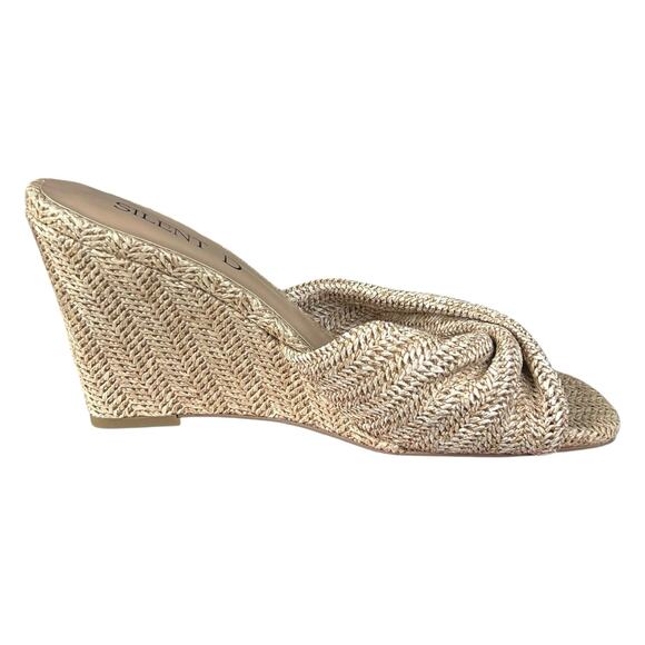 Silent D X Anthropologie Katie Raffia Tan Leather Wedge Sandals Size 37 US 6.5 - Picture 4 of 11